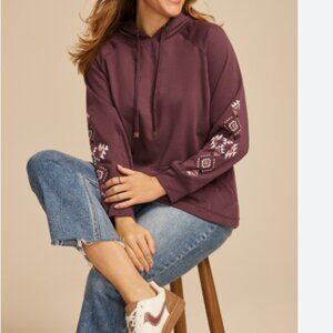 Maurices Maroon Hoodie with Tribal Sleeve Pattern